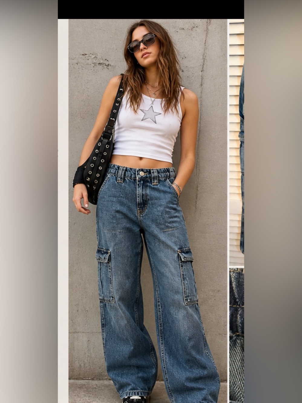 BDG Medium Blue Wide-Leg Cargo Jeans